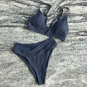 LSPACE Pointelle Rib Siren Bikini Top D CUP & Rib Court Bikini Bottom MEDIUM